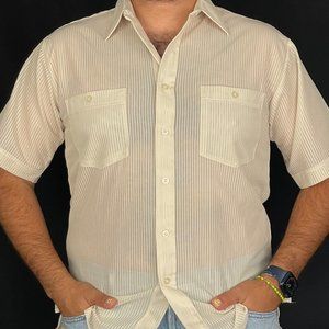 SHEER Cream Envoy button up short sleeve shirt